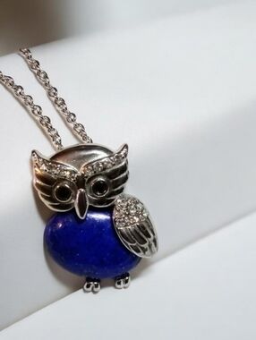 Blue Lapis Lazuli, White and Black Austrian Crystal  Necklace